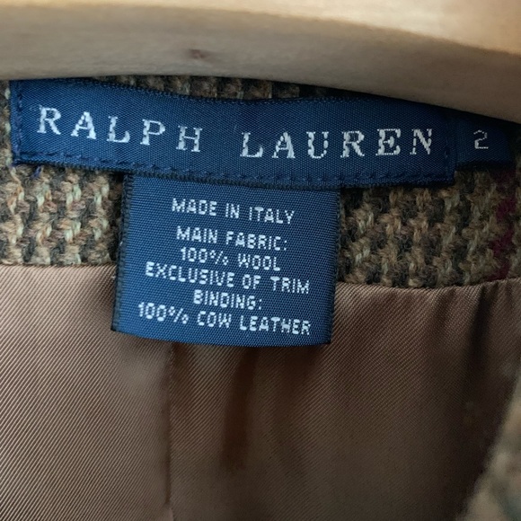 Ralph Lauren Double Breasted fitted and flare Plaid Coat with Leather Trim - Picture 7 of 13